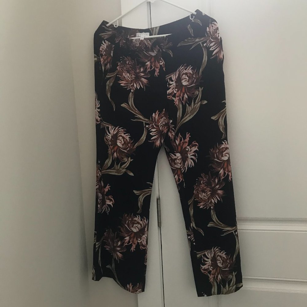 Leith wide leg tropical print black trousers